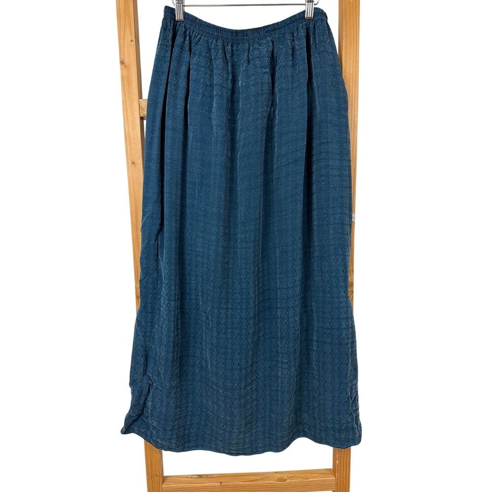 Vintage 90's Garb Dark Teal Rayon Elastic Waist Ribbon Tie Skirt Size XL
